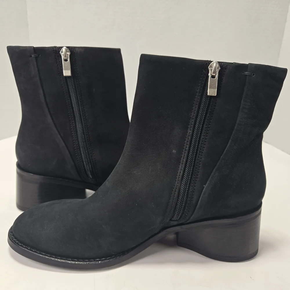 Lucky Brand Women's Caddier Black Block Heel Ankle Booties Boots Size 7.5 7 1/2